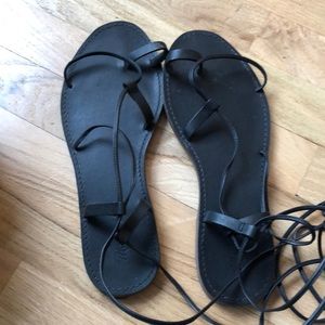 Madewell black lace up boardwalk sandal